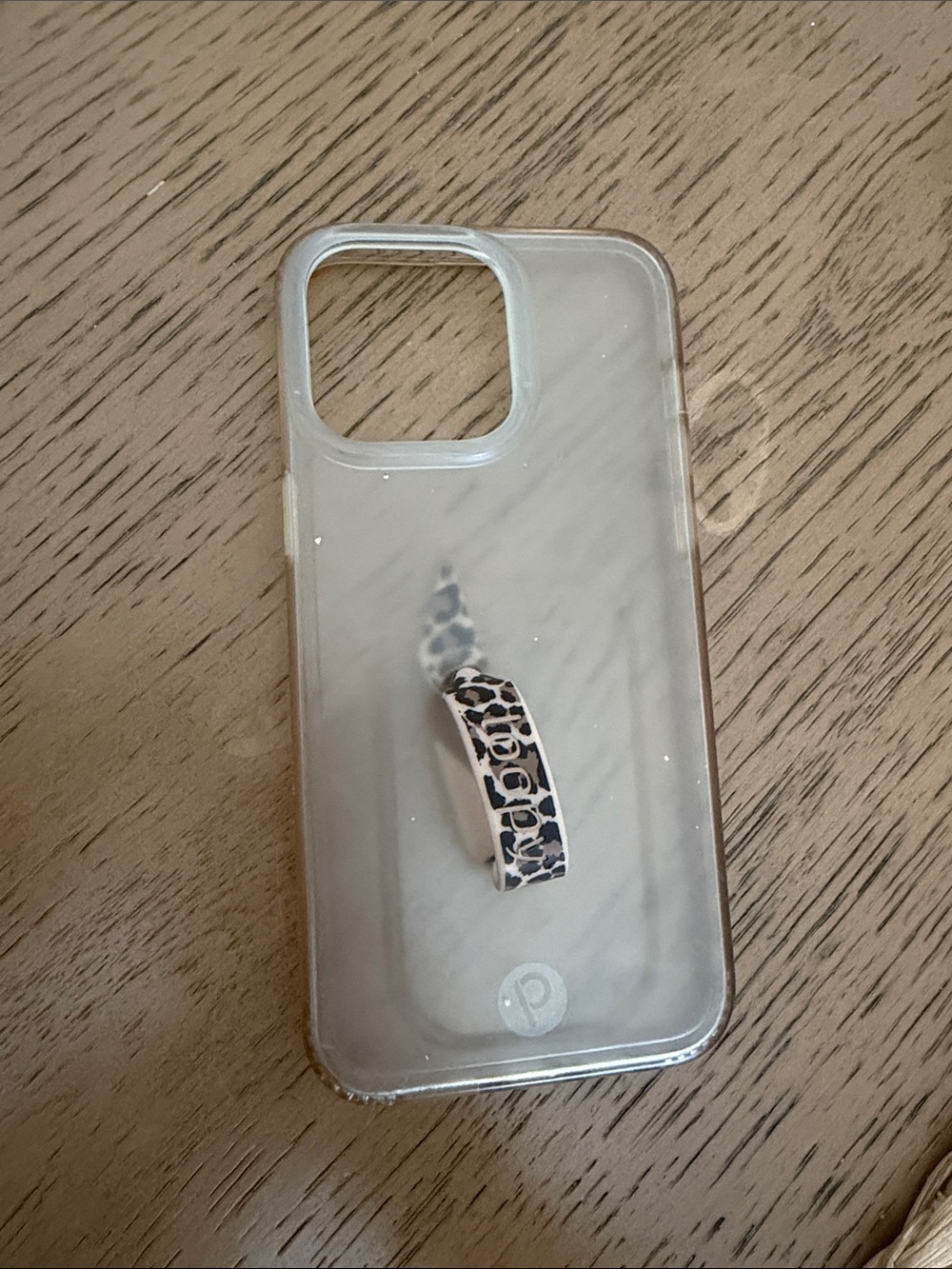 Clear iPhone Case with Leopard Ring Holder - White/Cream Accent